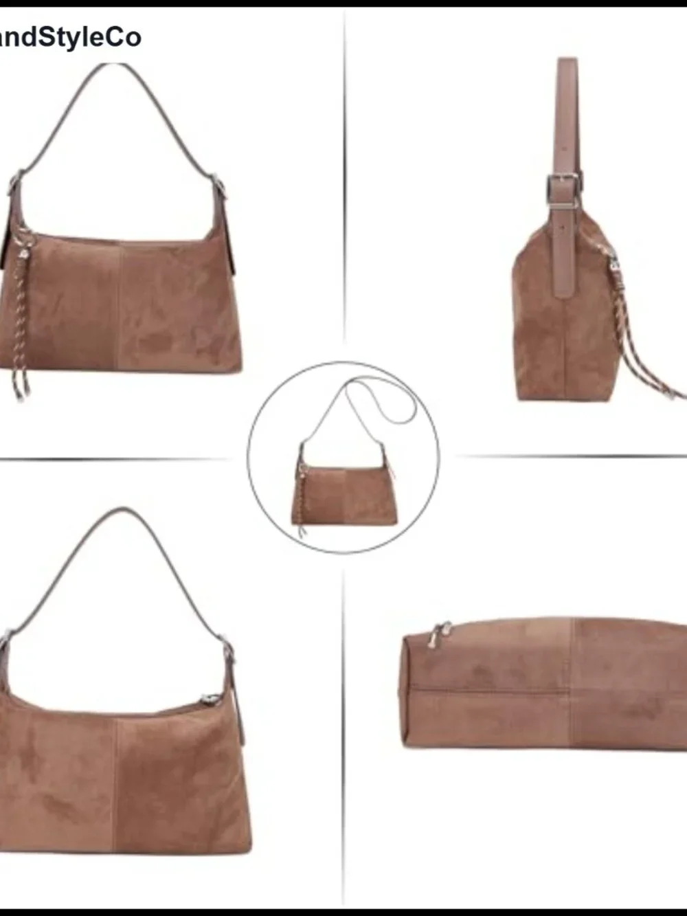Vegan Suede Slouchy Hobo Shoulder Bag Crossbody with Adjustable Strap & Keychain
